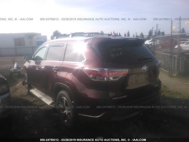 5TDJKRFHXGS348959 - 2016 TOYOTA HIGHLANDER XLE BURGUNDY photo 3