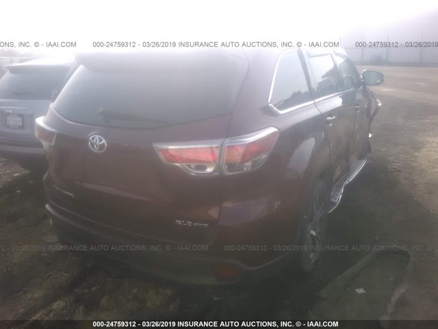 5TDJKRFHXGS348959 - 2016 TOYOTA HIGHLANDER XLE BURGUNDY photo 4