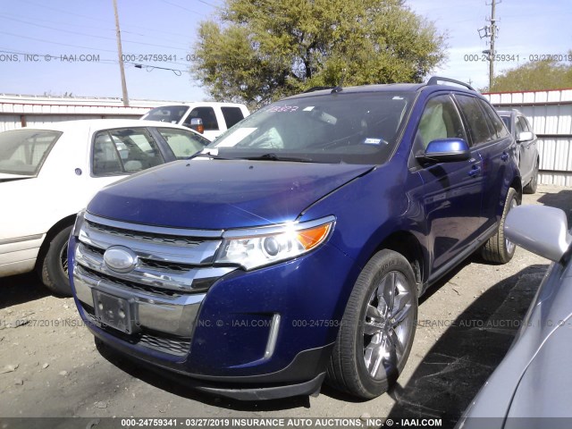 2FMDK3JC9DBE07188 - 2013 FORD EDGE SEL BLUE photo 2