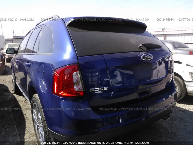 2FMDK3JC9DBE07188 - 2013 FORD EDGE SEL BLUE photo 3