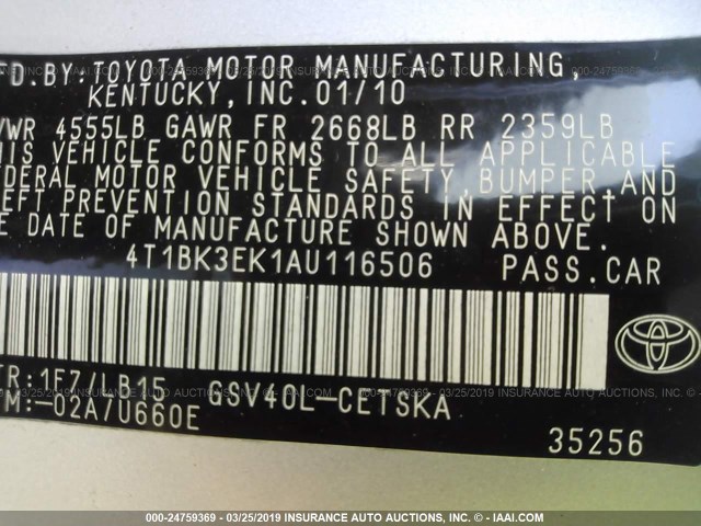 4T1BK3EK1AU116506 - 2010 TOYOTA CAMRY SE/LE/XLE SILVER photo 9