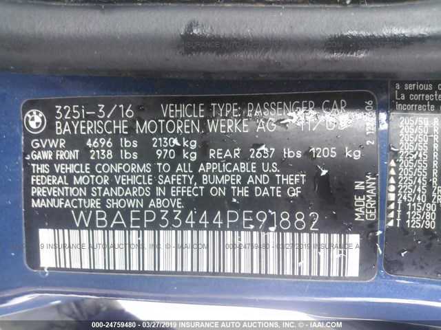 WBAEP33444PE91882 - 2004 BMW 325 XIT BLUE photo 9