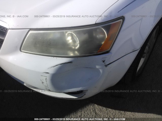 5NPEU46F16H098612 - 2006 HYUNDAI SONATA GLS/LX WHITE photo 6