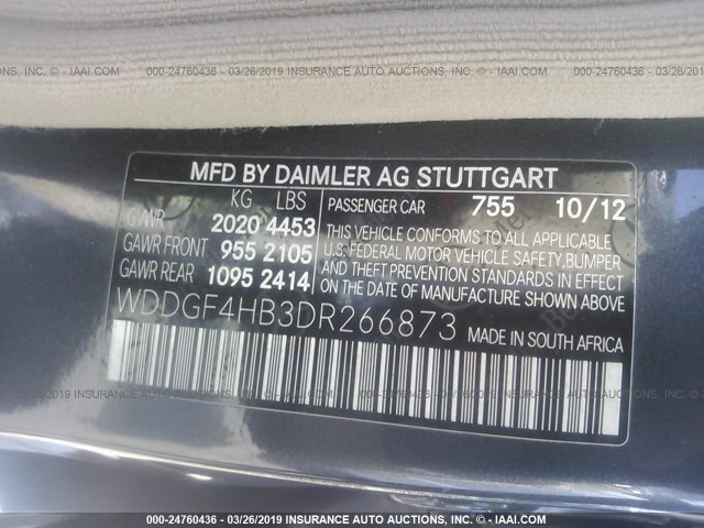 WDDGF4HB3DR266873 - 2013 MERCEDES-BENZ C 250 GRAY photo 9