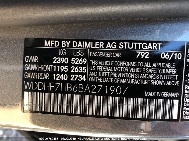 WDDHF7HB6BA271907 - 2011 MERCEDES-BENZ E 63 AMG GRAY photo 9