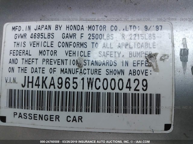 JH4KA9651WC000429 - 1998 ACURA 3.5RL GRAY photo 9