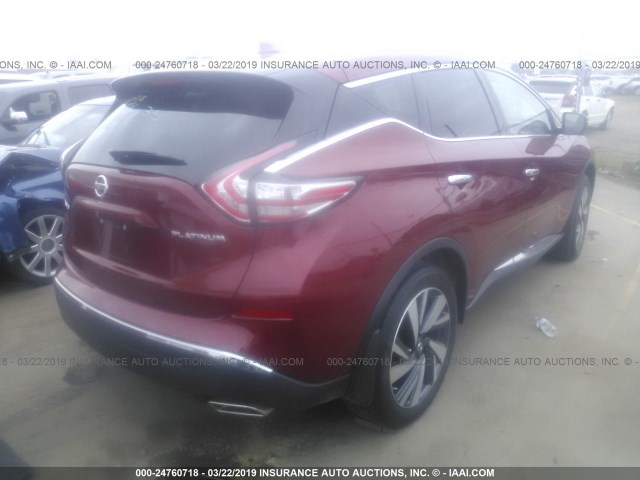 5N1AZ2MG3JN128357 - 2018 NISSAN MURANO S/SL/SV/PLATINUM RED photo 4