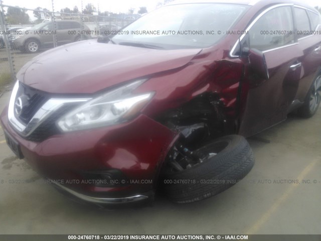 5N1AZ2MG3JN128357 - 2018 NISSAN MURANO S/SL/SV/PLATINUM RED photo 6