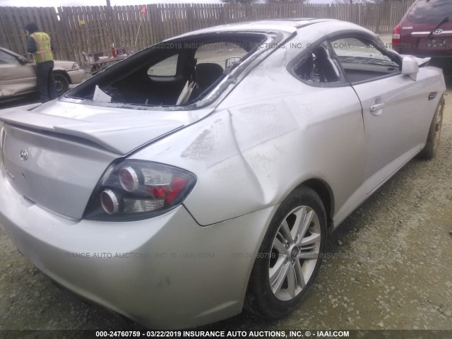 KMHHM66D78U295649 - 2008 HYUNDAI TIBURON GS SILVER photo 4