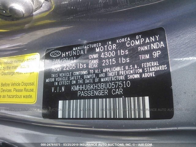 KMHHU6KH3BU057510 - 2011 HYUNDAI GENESIS COUPE 3.8L GRAY photo 9