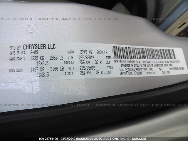 2D8HN44E59R621823 - 2009 DODGE GRAND CARAVAN SE SILVER photo 9