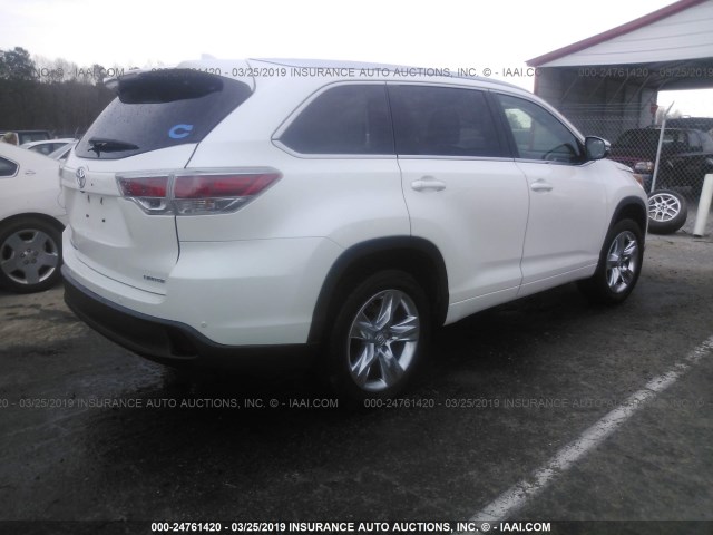 5TDYKRFHXFS038274 - 2015 TOYOTA HIGHLANDER LIMITED/LTD PLATINUM WHITE photo 4