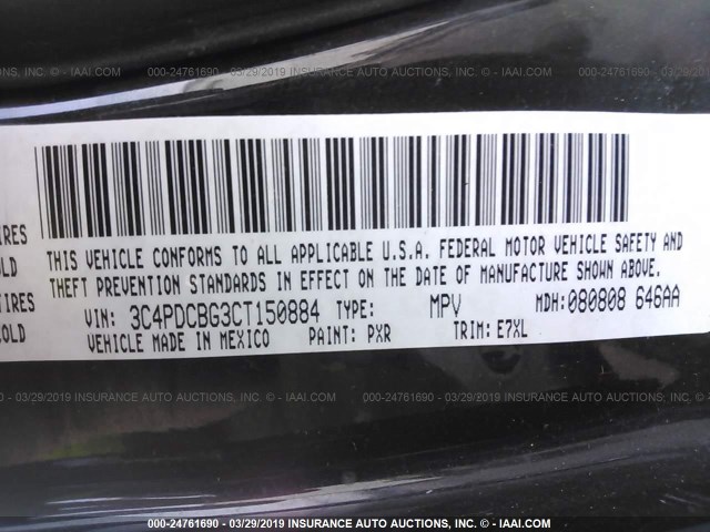 3C4PDCBG3CT150884 - 2012 DODGE JOURNEY SXT BLACK photo 9