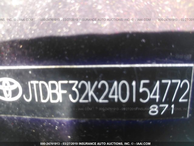 JTDBF32K240154772 - 2004 TOYOTA CAMRY LE/XLE MAROON photo 9