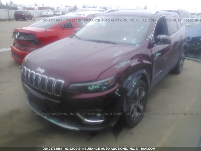 1C4PJLDX1KD243722 - 2019 JEEP CHEROKEE LIMITED BURGUNDY photo 2