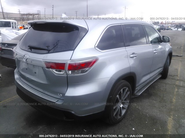 5TDZKRFH7FS074850 - 2015 TOYOTA HIGHLANDER LE/LE PLUS ვერცხლისფერი ფოტო 4