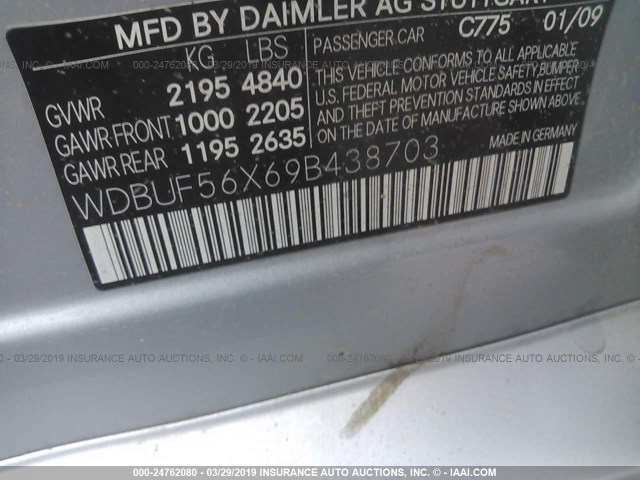 WDBUF56X69B438703 - 2009 MERCEDES-BENZ E 350 SILVER photo 9