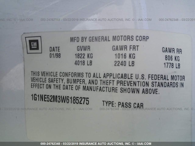 1G1NE52M3W6185275 - 1998 CHEVROLET MALIBU LS 白色 照片 9