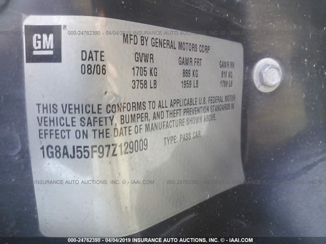 1G8AJ55F97Z129009 - 2007 SATURN ION LEVEL 2 蓝色 照片 9