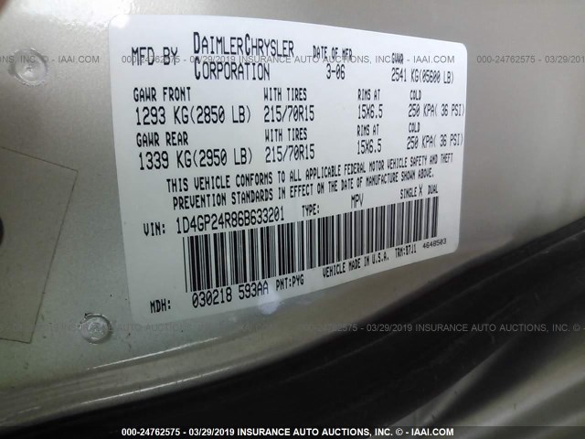 1D4GP24R86B633201 - 2006 DODGE GRAND CARAVAN SE GOLD photo 9