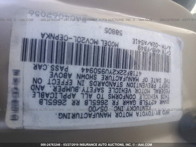 4T1BF22K2YU950944 - 2000 TOYOTA CAMRY LE/XLE Қоңыр фото 9