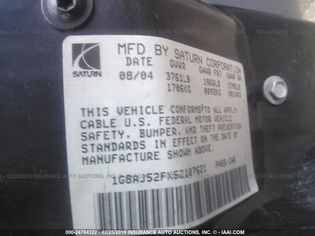 1G8AJ52FX5Z107621 - 2005 SATURN ION LEVEL 2 黑色 照片 9