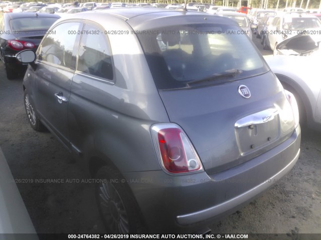 3C3CFFCR6CT183926 - 2012 FIAT 500 LOUNGE GRAY photo 3