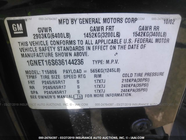 1GNET16S636144236 - 2003 CHEVROLET TRAILBLAZER EXT GREEN photo 9