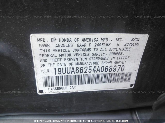 19UUA66254A068970 - 2004 ACURA TL GRAY photo 9