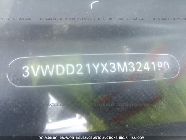 3VWDD21YX3M324190 - 2003 VOLKSWAGEN NEW BEETLE GLX 黑色 照片 9