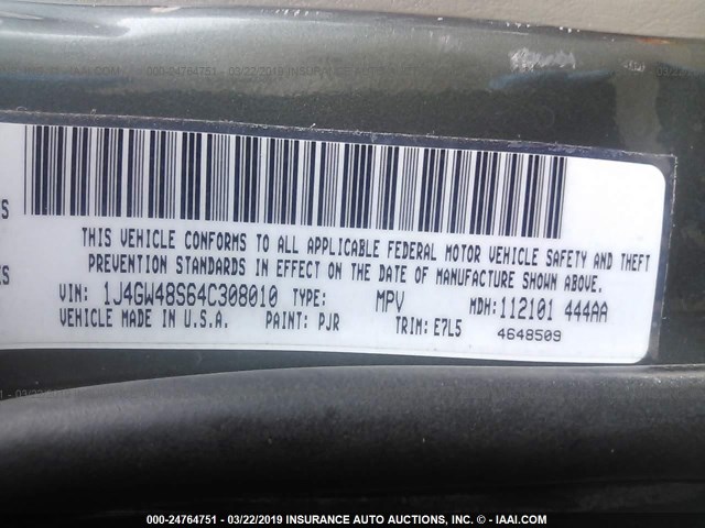 1J4GW48S64C308010 - 2004 JEEP GRAND CHEROKEE LAREDO/COLUMBIA/FREEDOM 绿色 照片 9
