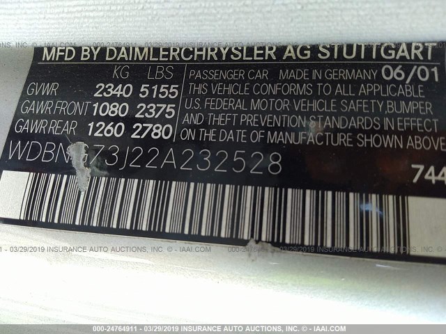 WDBNG73J22A232528 - 2002 MERCEDES-BENZ S 55 AMG SILVER photo 9
