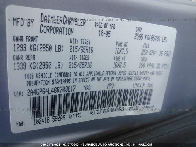 2A4GP64L46R708617 - 2006 CHRYSLER TOWN & COUNTRY LIMITED SILVER photo 9