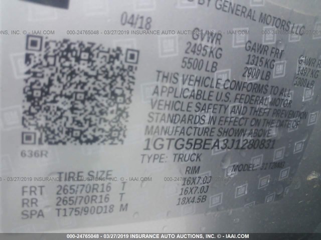1GTG5BEA3J1280831 - 2018 GMC CANYON SILVER photo 9