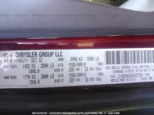 1C4RDHAG0DC637254 - 2013 DODGE DURANGO SXT RED photo 9