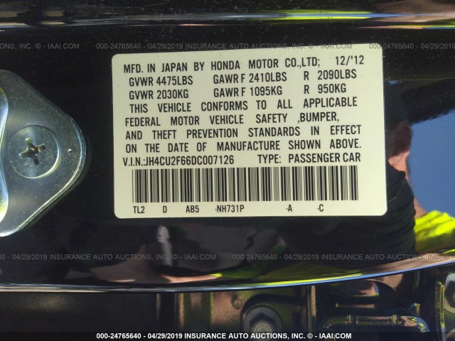 JH4CU2F66DC007126 - 2013 ACURA TSX TECH BLACK photo 9