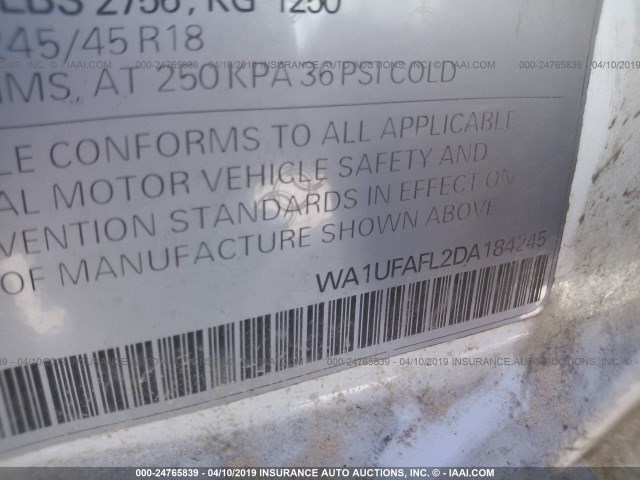 WA1UFAFL2DA184245 - 2013 AUDI A4 ALLROAD PREMIUM PLUS WHITE photo 9