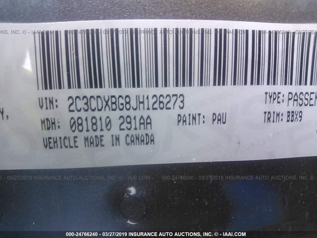 2C3CDXBG8JH126273 - 2018 DODGE CHARGER SXT GRAY photo 9