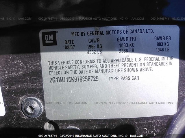 2G1WJ15K979358729 - 2007 CHEVROLET MONTE CARLO LS იასამნისფერი ფოტო 9