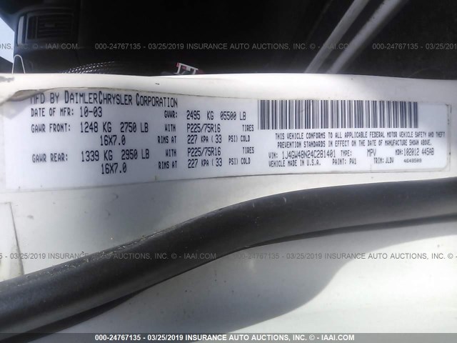 1J4GW48N24C281401 - 2004 JEEP GRAND CHEROKEE LAREDO/COLUMBIA/FREEDOM 白色 照片 9