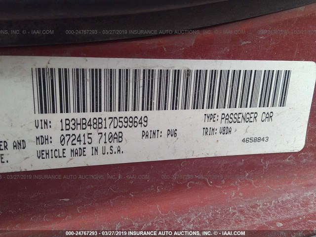 1B3HB48B17D599649 - 2007 DODGE CALIBER SXT ORANGE photo 9