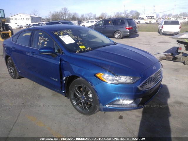 3FA6P0LU2JR249136 - 2018 FORD FUSION SE HYBRID BLUE photo 1