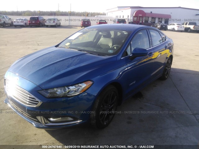 3FA6P0LU2JR249136 - 2018 FORD FUSION SE HYBRID BLUE photo 2