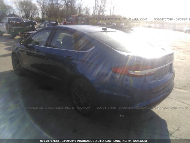 3FA6P0LU2JR249136 - 2018 FORD FUSION SE HYBRID BLUE photo 3