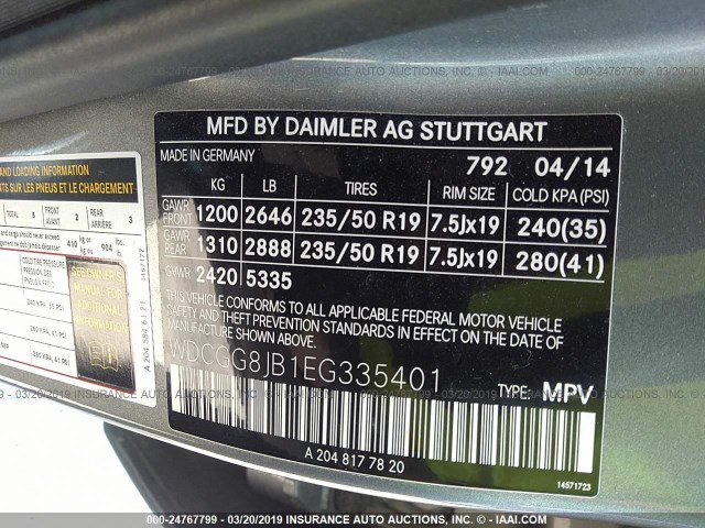 WDCGG8JB1EG335401 - 2014 MERCEDES-BENZ GLK 350 4MATIC GRAY photo 9