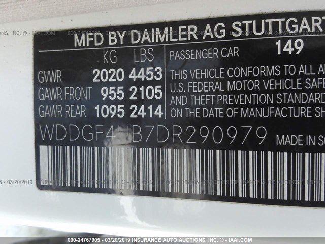 WDDGF4HB7DR290979 - 2013 MERCEDES-BENZ C 250 WHITE photo 9