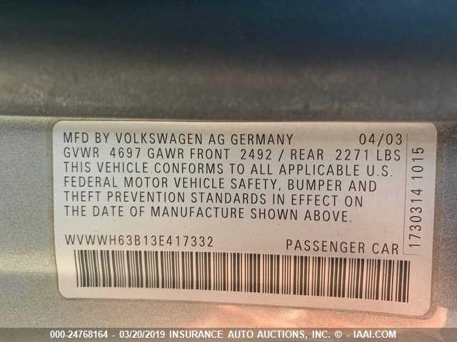 WVWWH63B13E417332 - 2003 VOLKSWAGEN PASSAT GLX 未知 照片 9