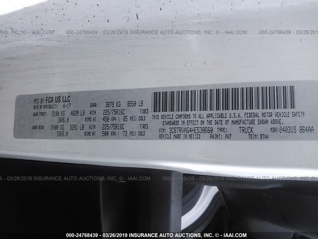 3C6TRVAG4HE538660 - 2017 RAM PROMASTER 1500 1500 STANDARD WHITE photo 9