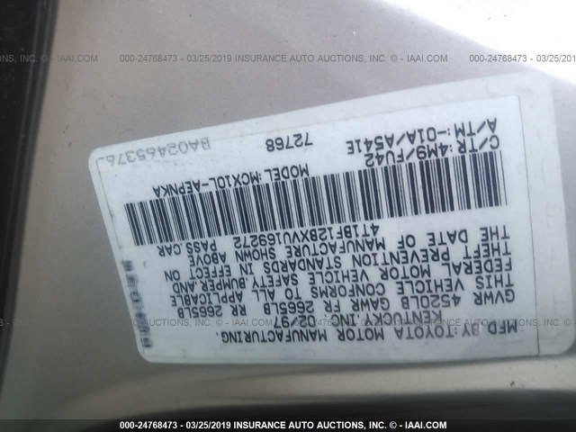 4T1BF12BXVU169272 - 1997 TOYOTA AVALON XL/XLS SILVER photo 9