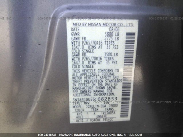 5N1AR18U56C682853 - 2006 NISSAN PATHFINDER LE/SE/XE GOLD photo 9